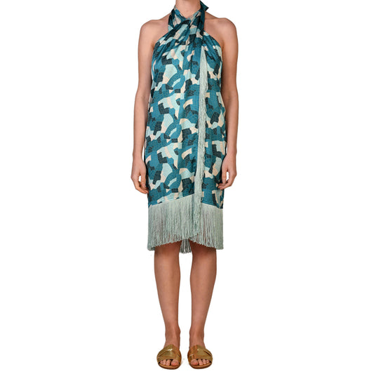 Jade Mosaic Satin Sarong Dress