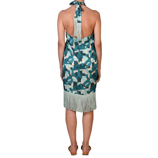 Jade Mosaic Satin Sarong Dress