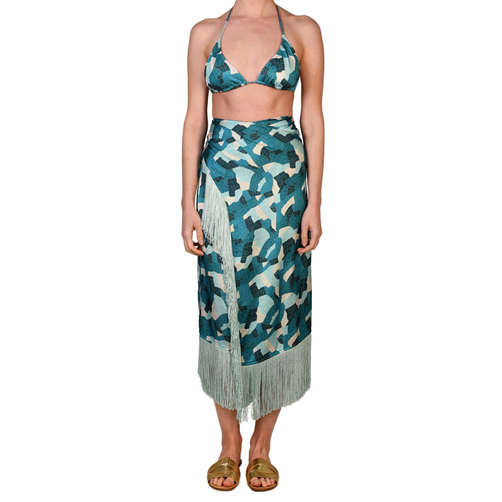 Jade Mosaic Satin Sarong Dress