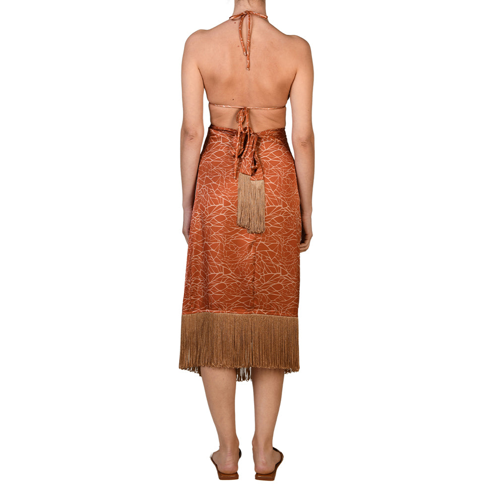 Terracotta Marble Satin Sarong Dress