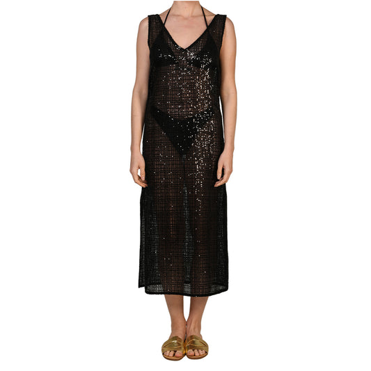 Black Net Sequin Midi Dress
