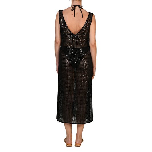Black Net Sequin Midi Dress