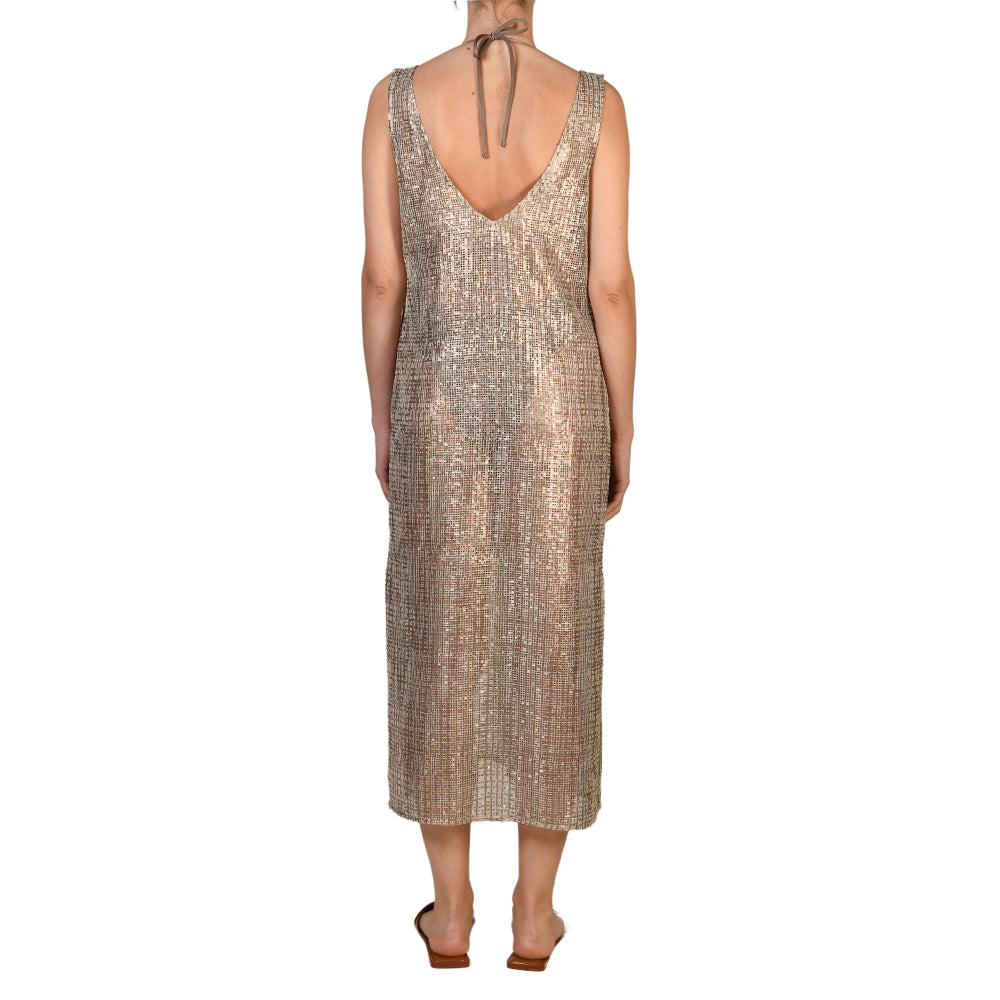 Gold Sand Net Sequin Midi Dress
