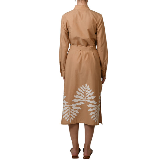 Beige Poplin Midi Shirt Dress