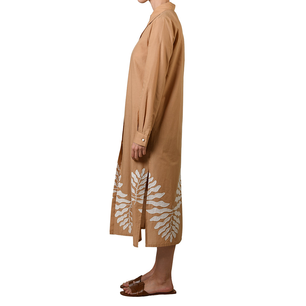 Beige Poplin Midi Shirt Dress