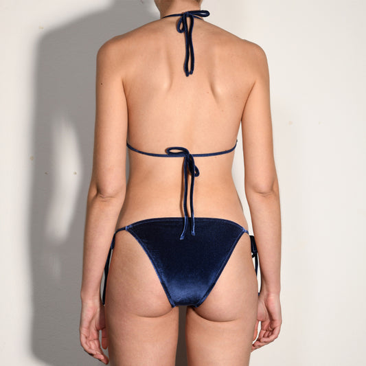 Midnight Blue Velvet Tie Side Triangle Bikini