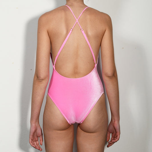 Candy Pink Velvet Halter Swimsuit