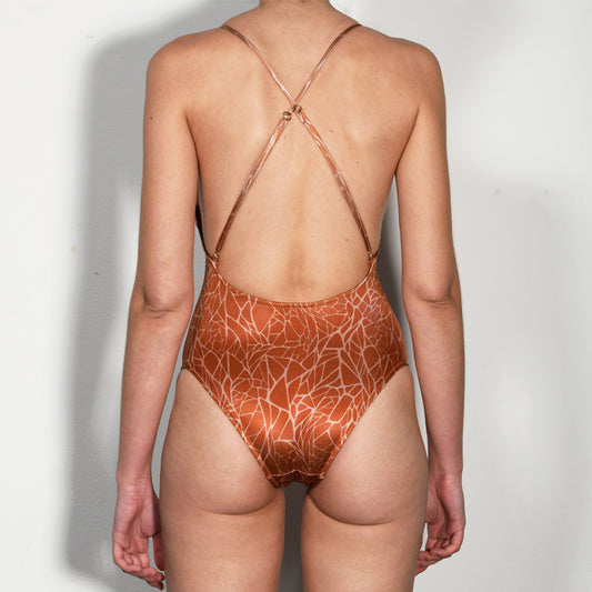 Terracotta Marble Halter Swimsuit