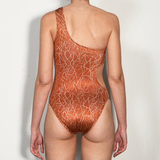 Terracotta Marble One Shoulder Swimsuit