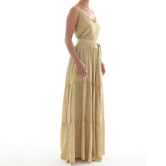 Gold Mosaic Maxi Ruffle Dress