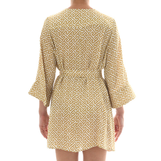 Grecian Gold Satin Mini Kimono Dress