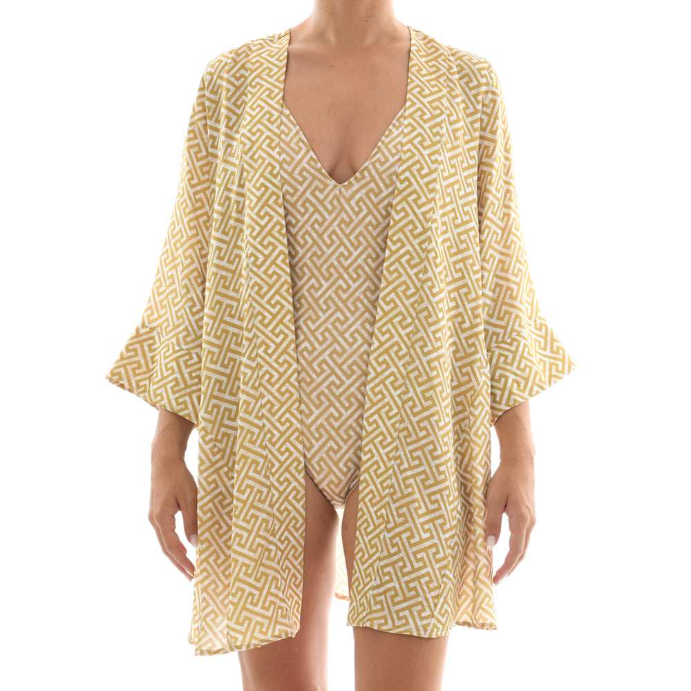 Grecian Gold Satin Mini Kimono Dress