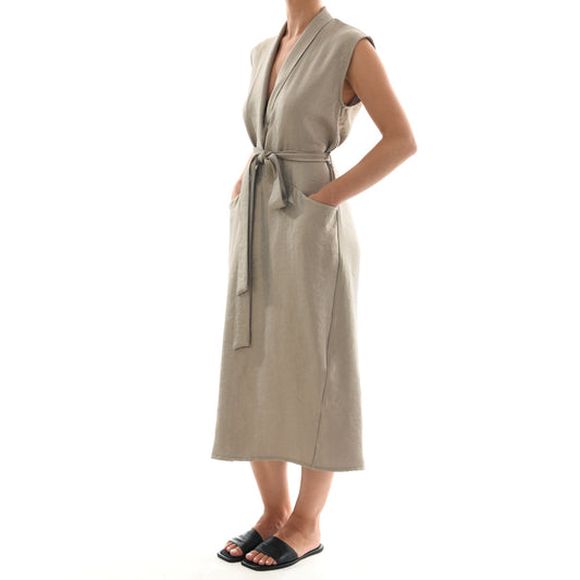 Metallic Gold Twill Midi Dress