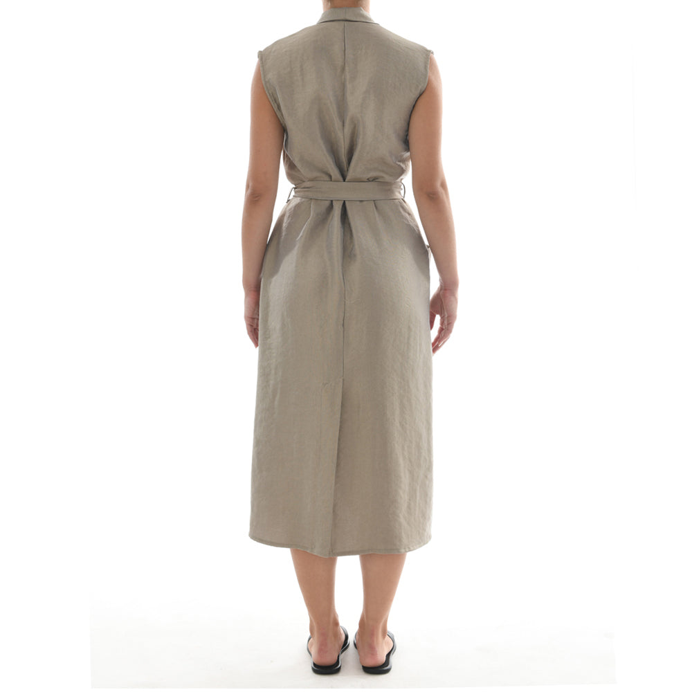 Metallic Gold Twill Midi Dress