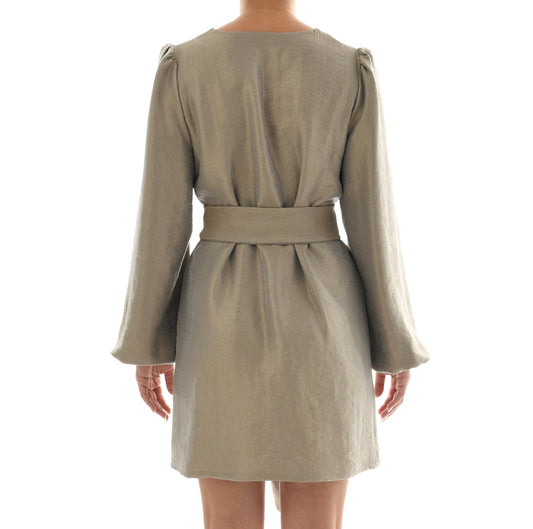 Metallic Gold Twill Mini Kaftan Dress