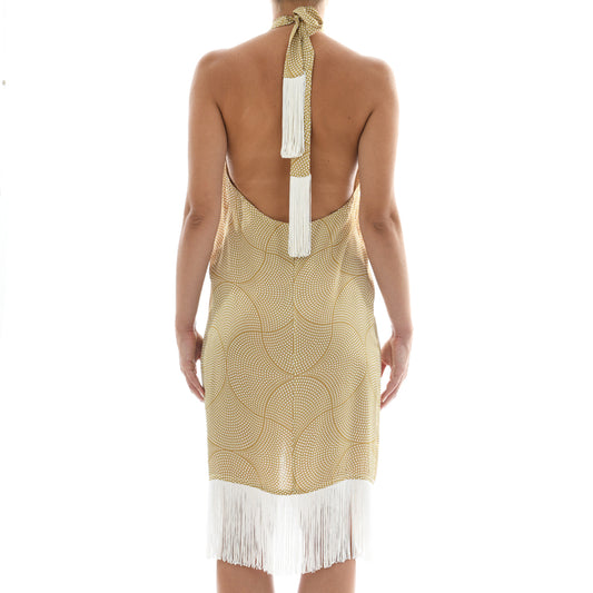 Gold Mosaic Satin Sarong Dress