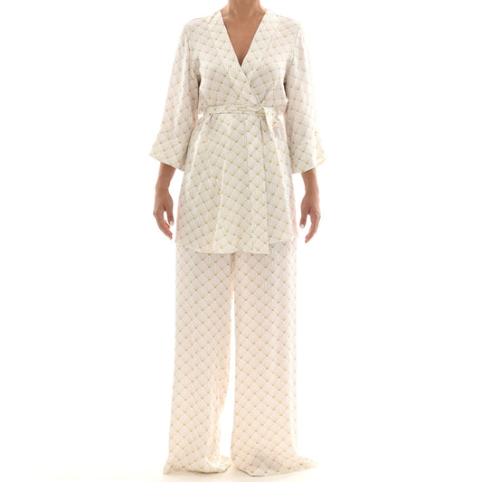 White Seashell Satin Pantalone