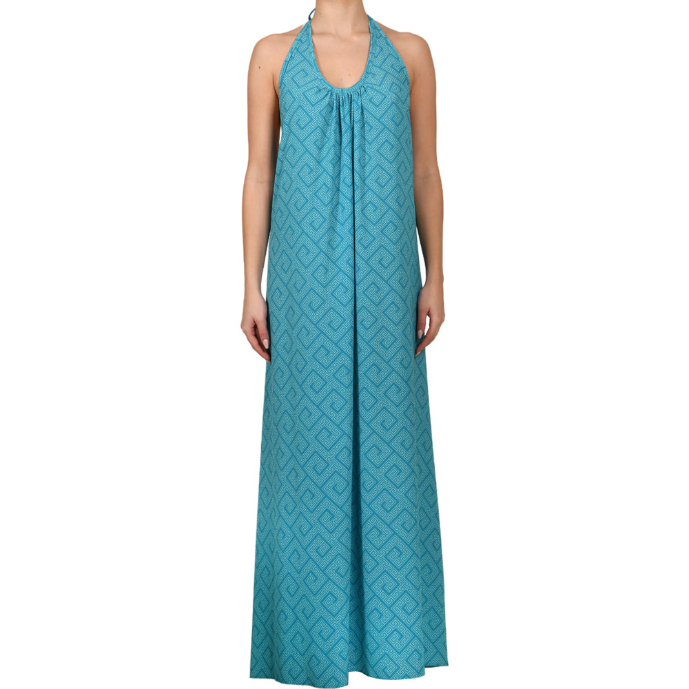 Meander Aquamarine Crepe Maxi Dress