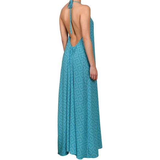 Meander Aquamarine Crepe Maxi Dress