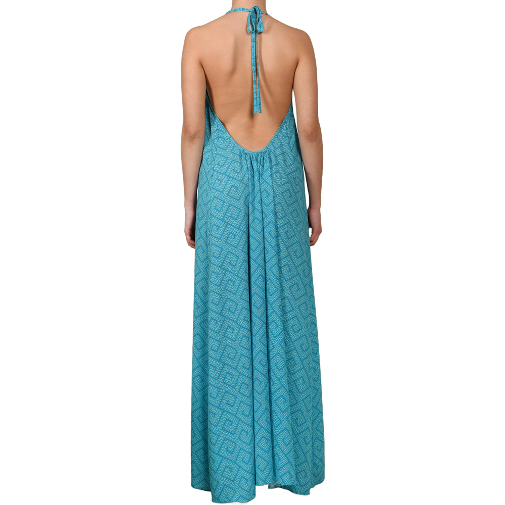 Meander Aquamarine Crepe Maxi Dress