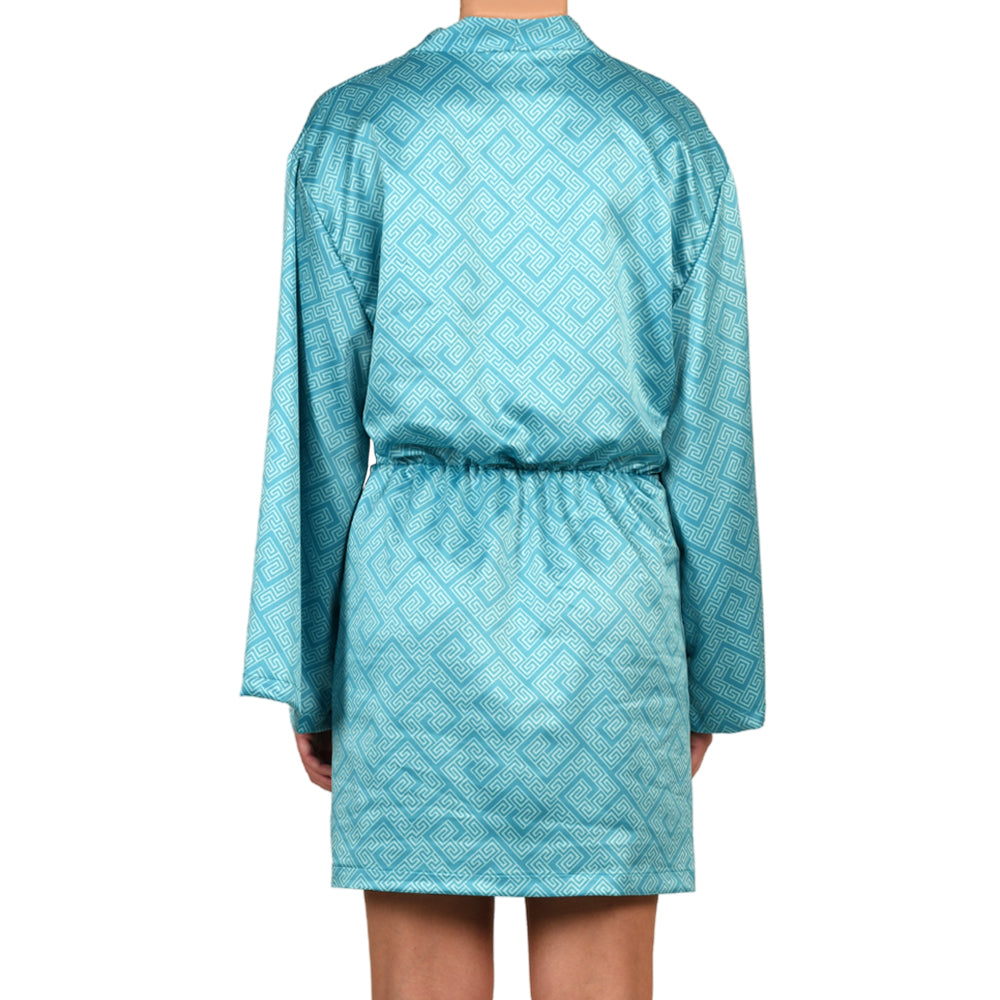 Meander Aquamarine Satin Mini Belted Dress
