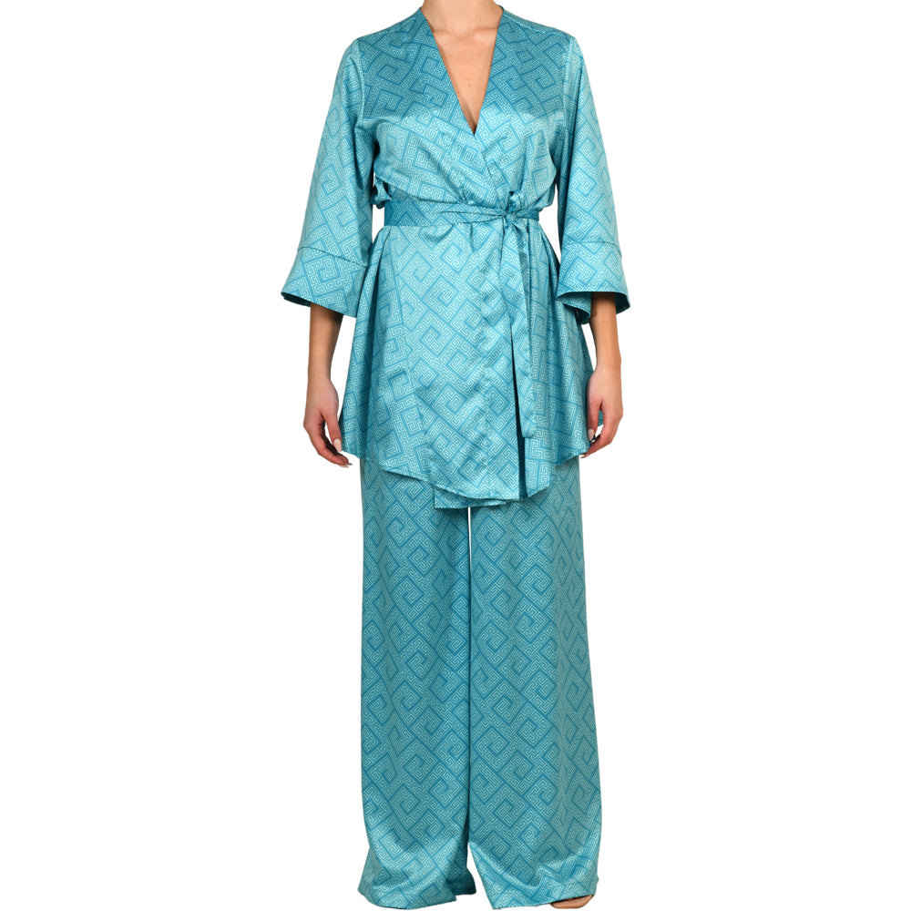 Meander Aquamarine Satin Pantalone