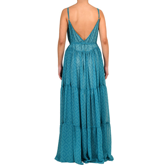 Meander Aquamarine Maxi Ruffle Dress