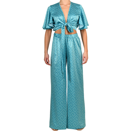 Meander Aquamarine Satin Pantalone