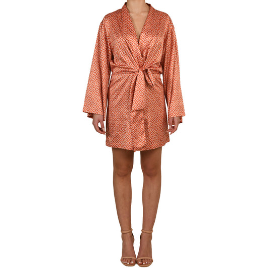 Grecian Grapefruit Satin Mini Belted Dress