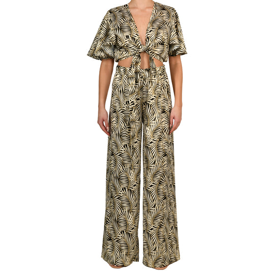 Tropical Black Satin Pantalone