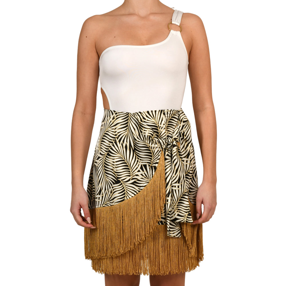 Tropical Black Satin Mini Skirt