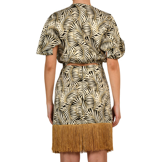 Tropical Black Satin Mini Skirt