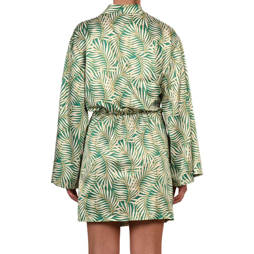 Tropical Green Satin Mini Belted Dress
