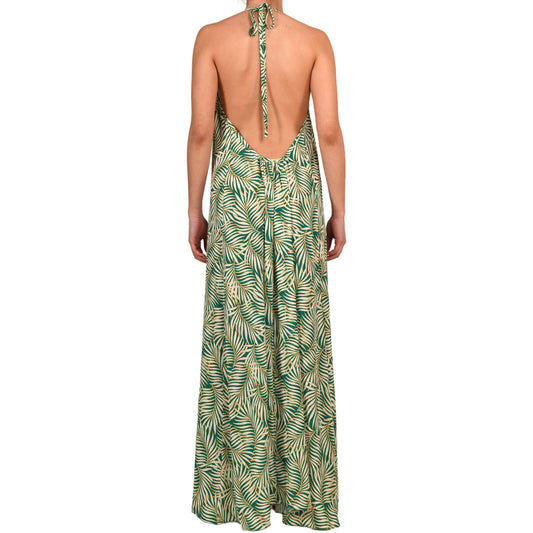Tropical Green Crepe Maxi Dress