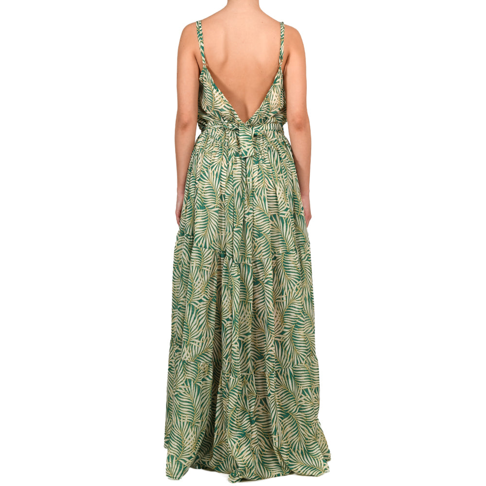 Tropical Green Maxi Shimmering Ruffle Dress