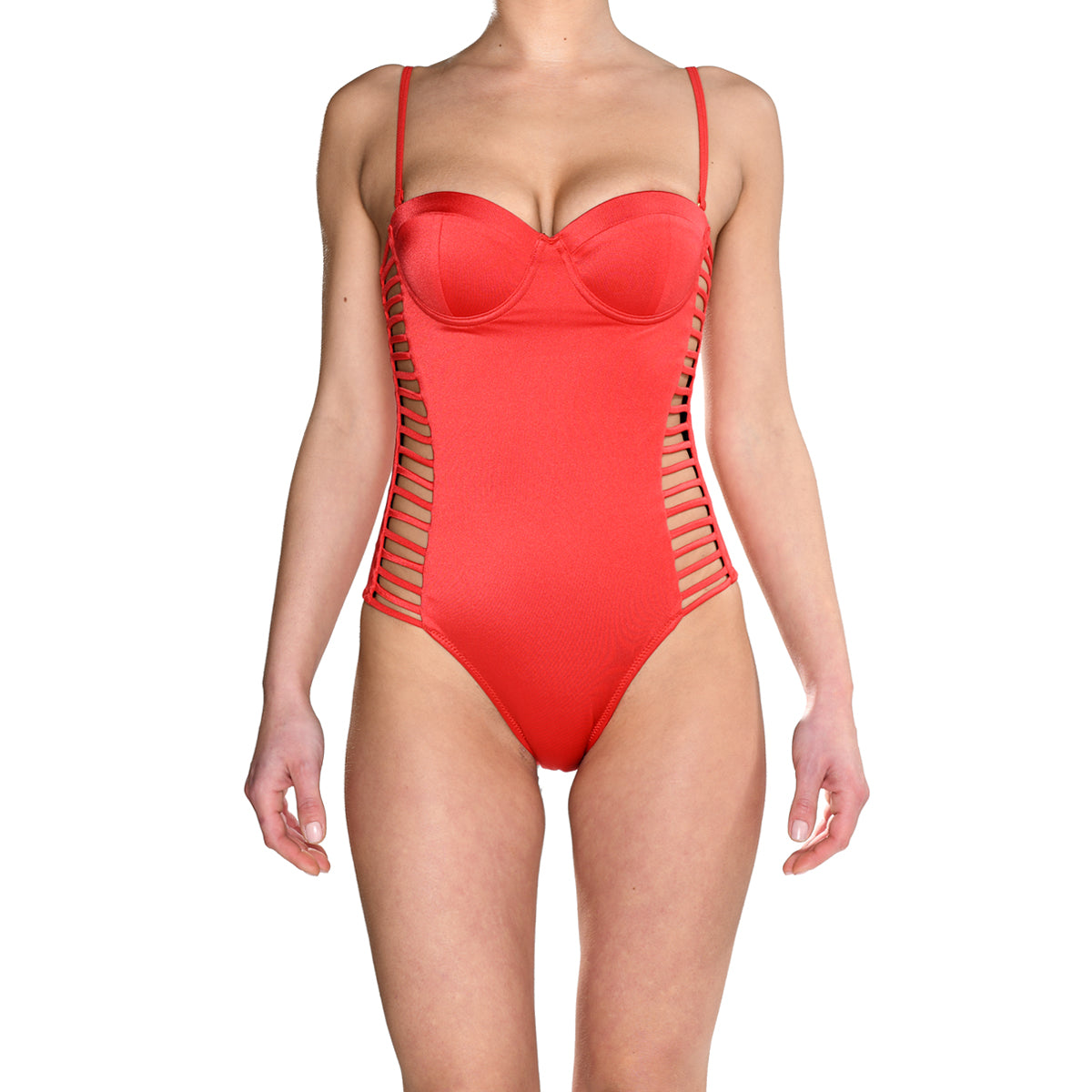 Red Corset Cutout Swimsuit