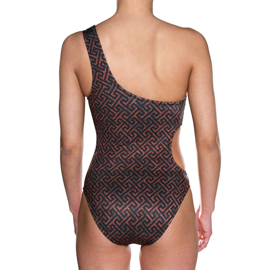 Grecian Tortoiseshell One Shoulder Swimsuit