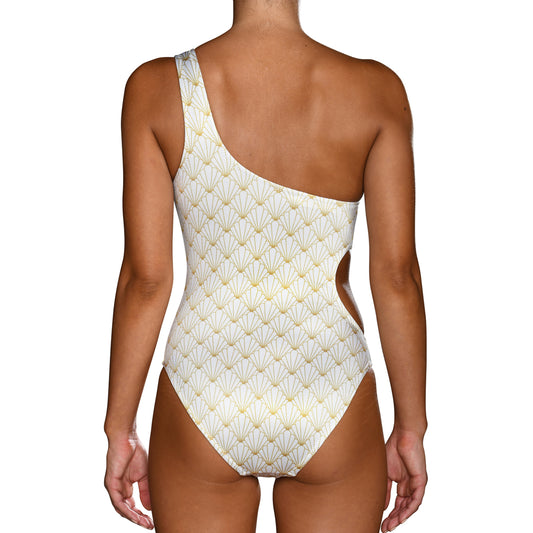 White Shell One Shoulder Swimsuit