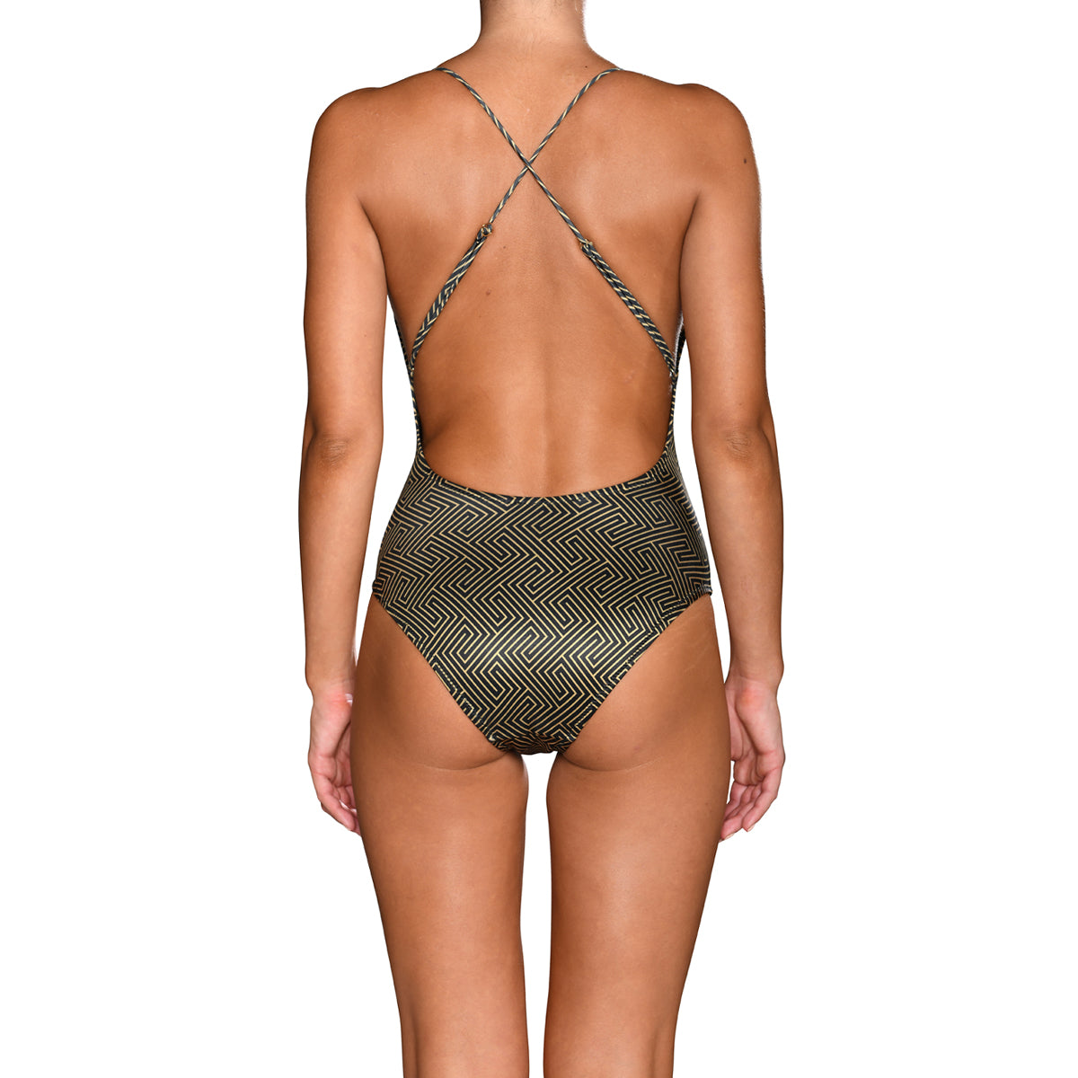 Grecian Black Gold Halter Swimsuit