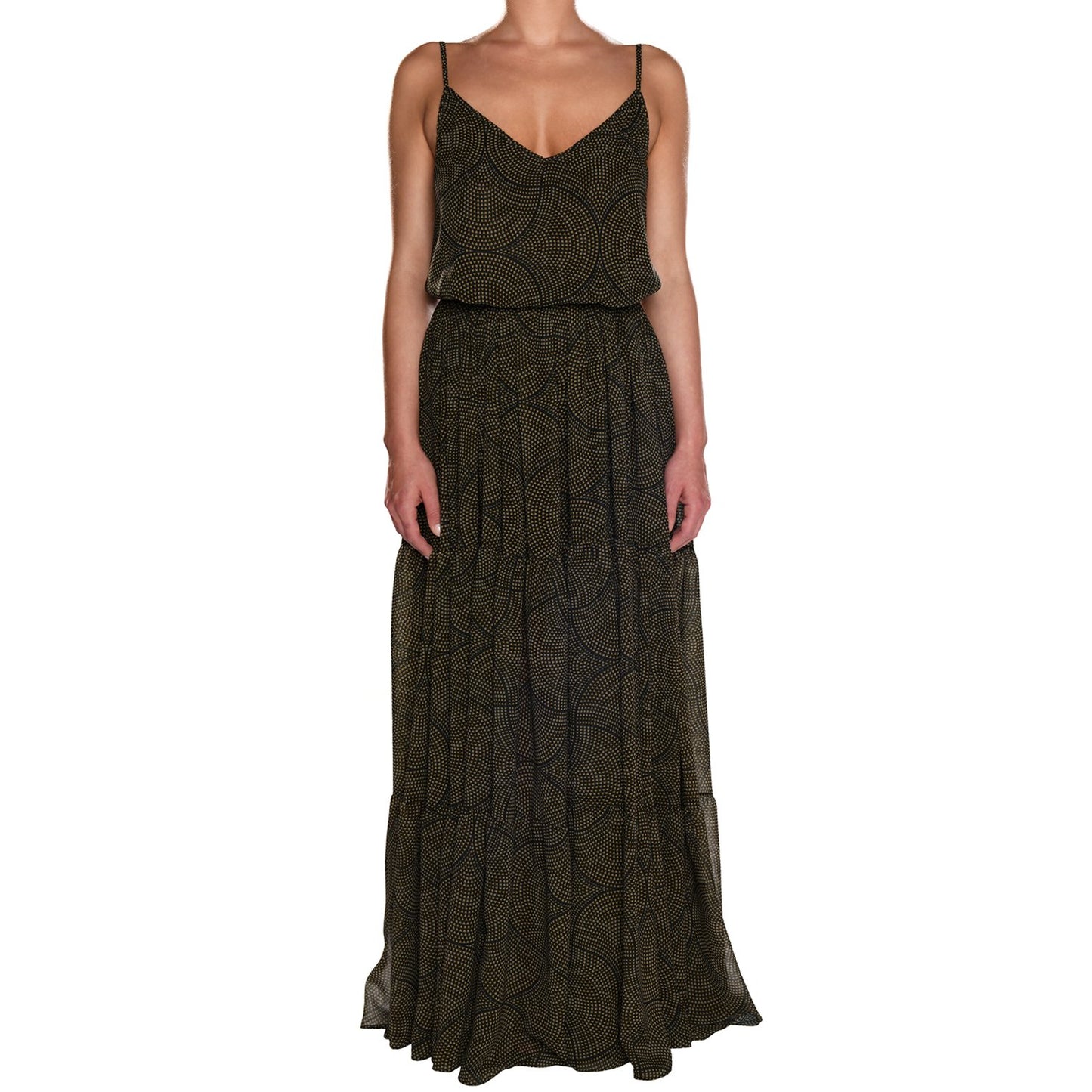 Mosaic Black & Gold Maxi Ruffle Dress