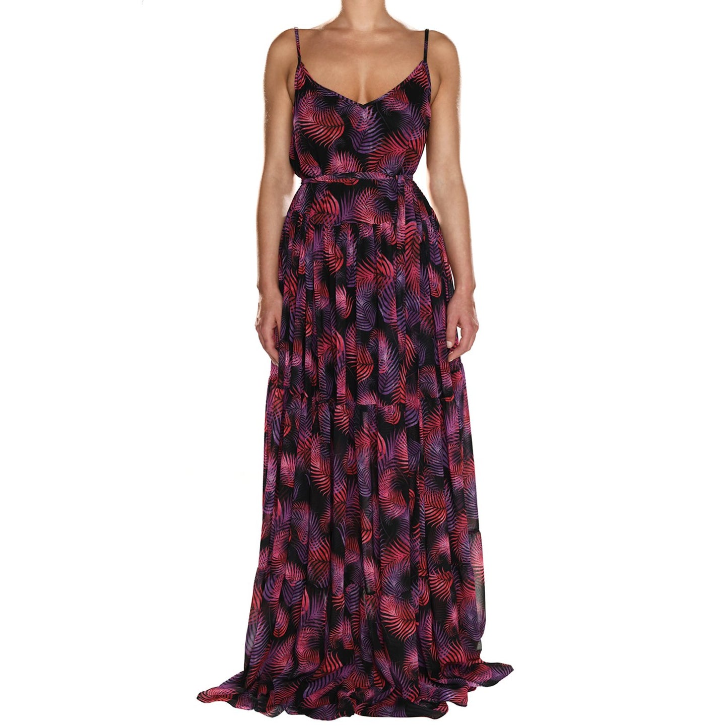 Ruby Leaves Maxi Ruffle Dress