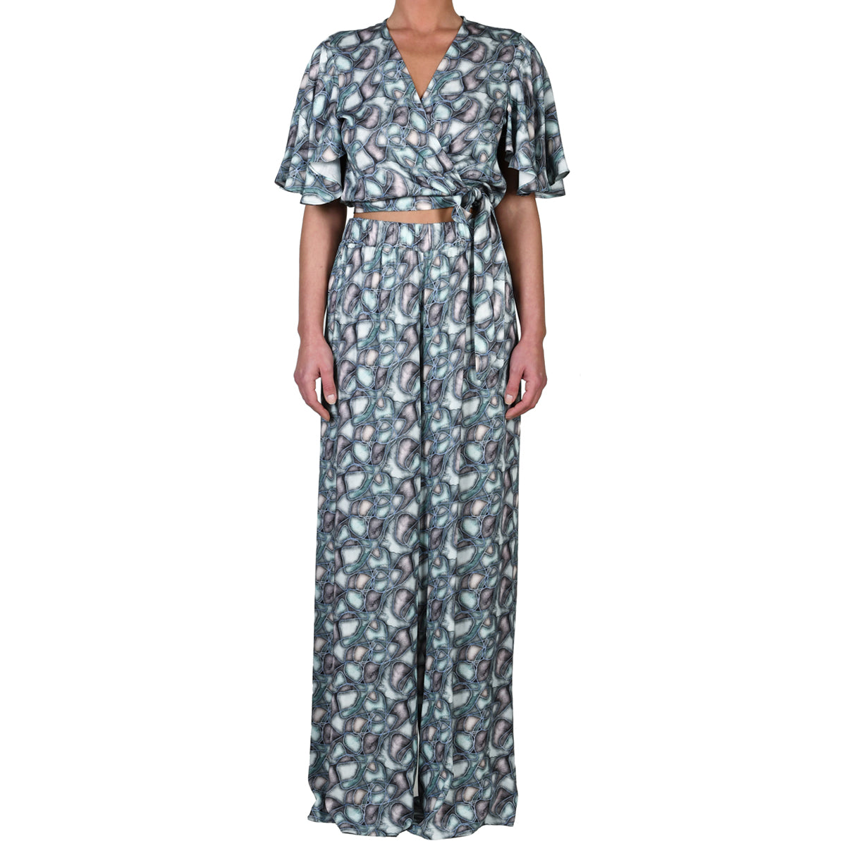 Aqua Water Stones Wrap Top