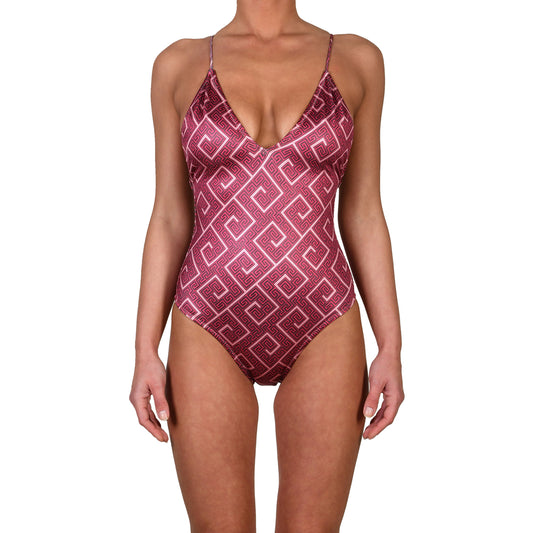 Meander Magenta Halter Swimsuit