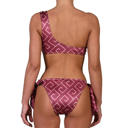 Meander Magenta Tie Side One Shoulder Bikini