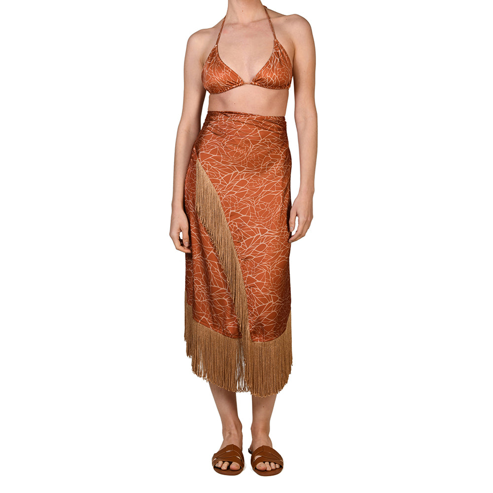 Terracotta Marble Satin Sarong Dress