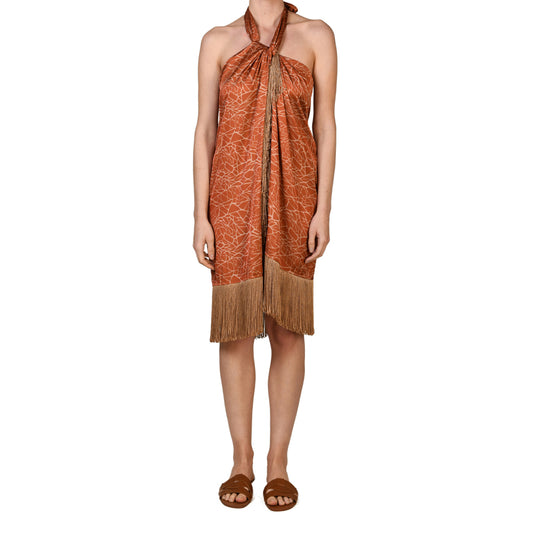 Terracotta Marble Satin Sarong Dress