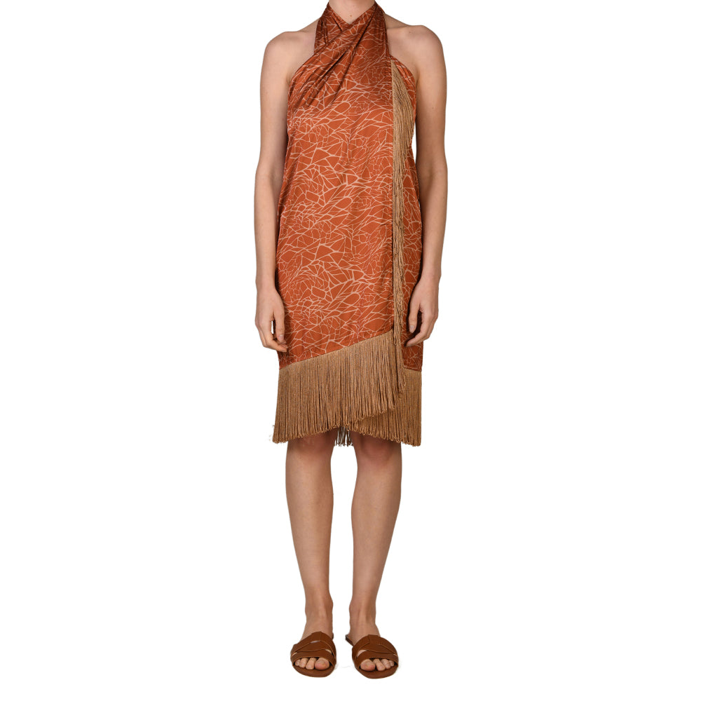 Terracotta Marble Satin Sarong Dress