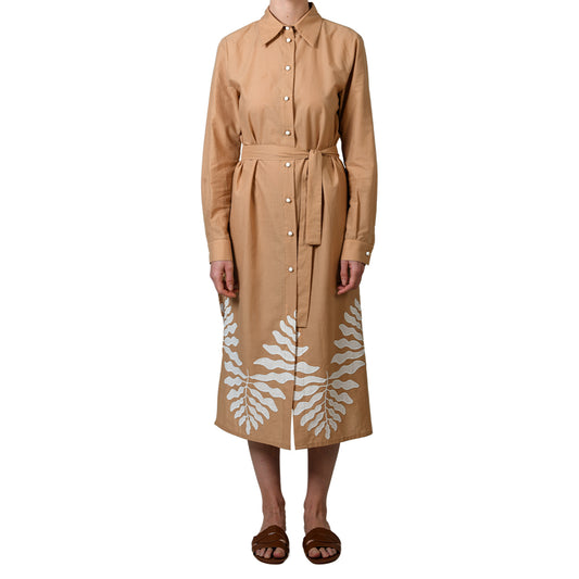 Beige Poplin Midi Shirt Dress