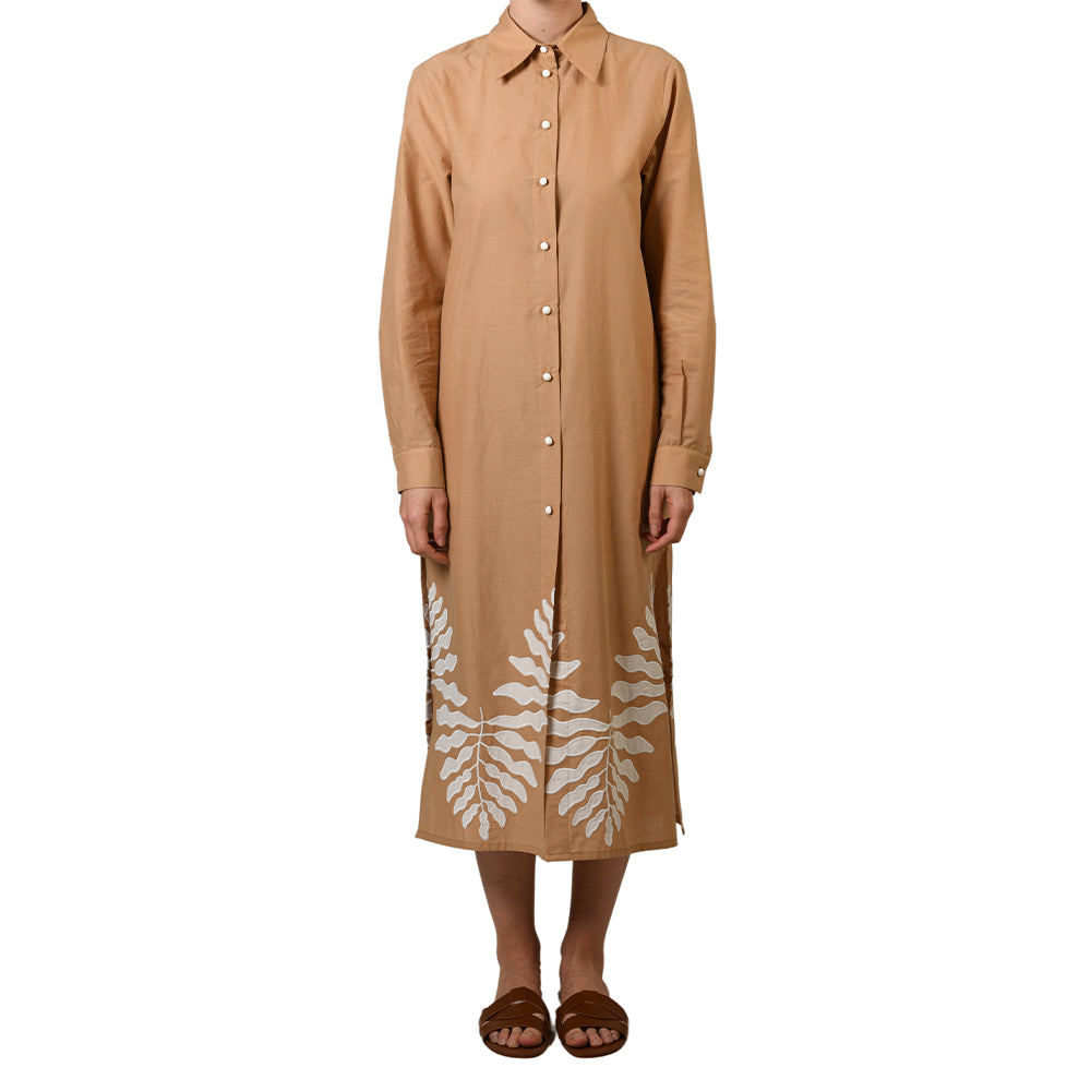 Beige Poplin Midi Shirt Dress