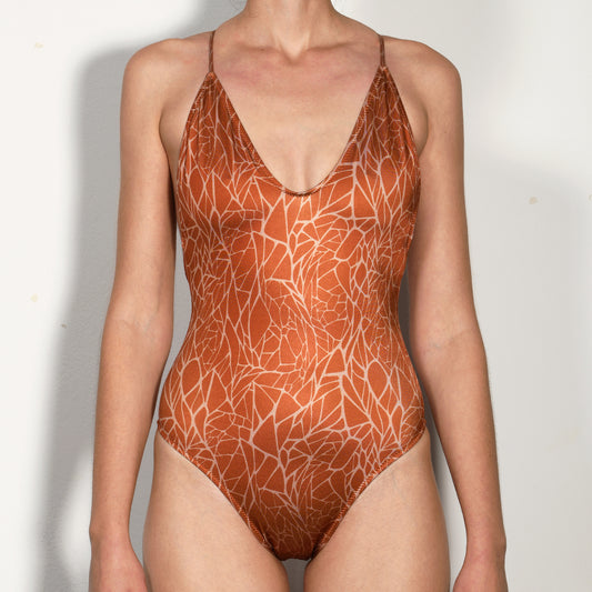 Terracotta Marble Halter Swimsuit